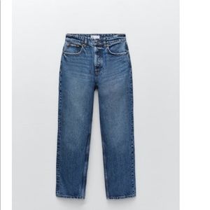 Zara high rise straight leg jeans Navy blue button fly